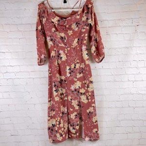 Love Fire Spring Cottagecore Floral Maxi Sun Dress Cold Shoulder Button Front S